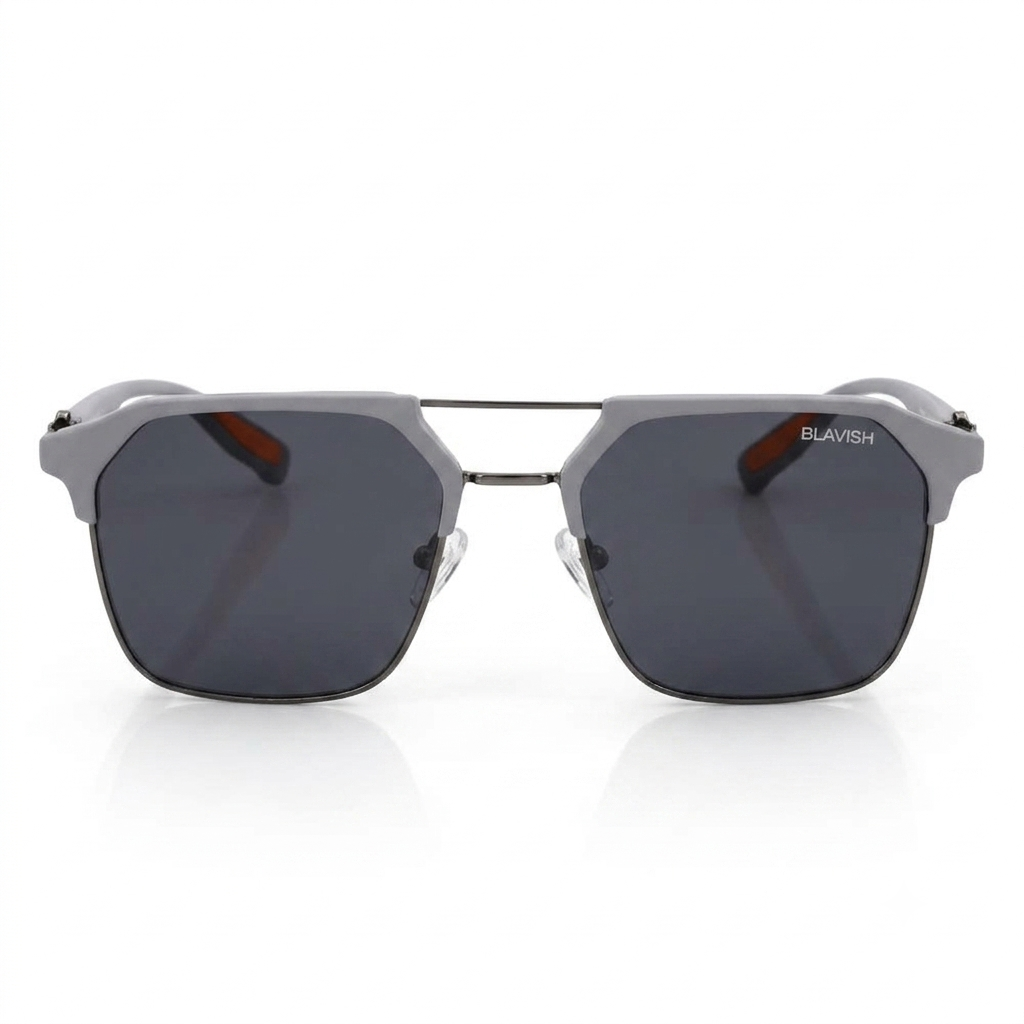 Blavish square metal grey sunglasses for men